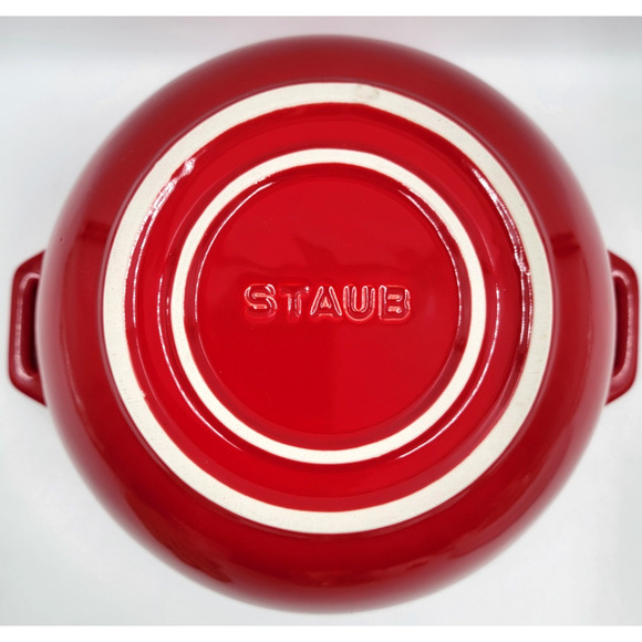Staub 10" Enamel Cast Iron Mixing Serving Bowl Red Cream Interior France Kitchen - Picture 9 of 9